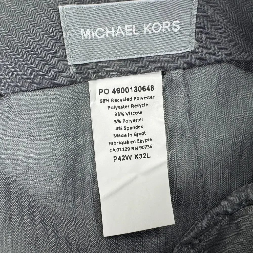 Michael Kors Mens Pleated Cuffed Solid Classic Fit Stretch Pants Gray 42x32